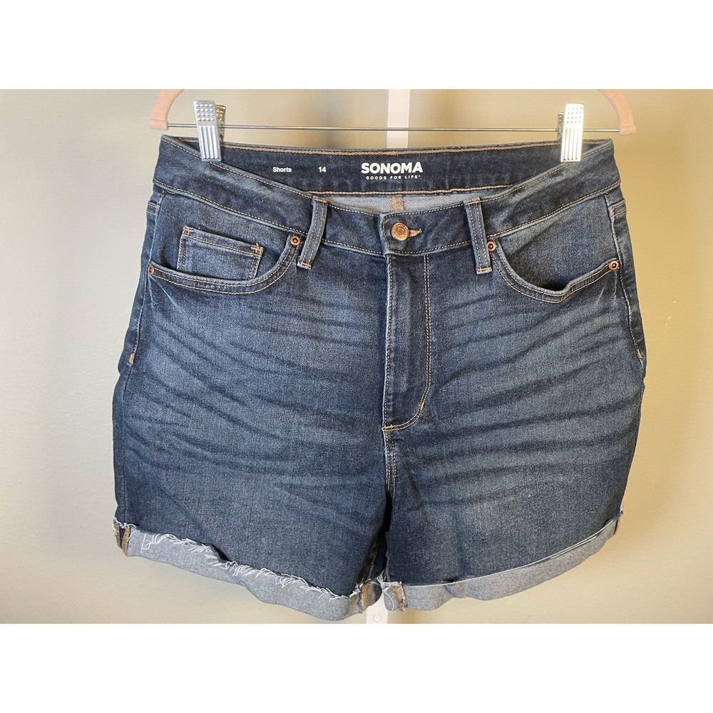 Sonoma Women's Blue Jean Shorts 14 Cuffed Hem Summer Casual Denim Beach